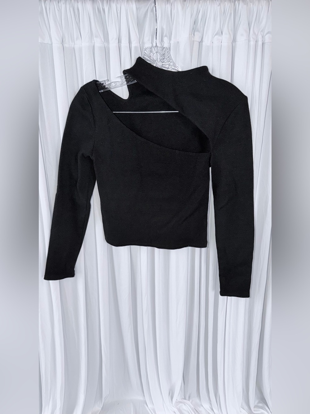 Anthropologie Black Asymmetric Cutout Long-Sleeve Top